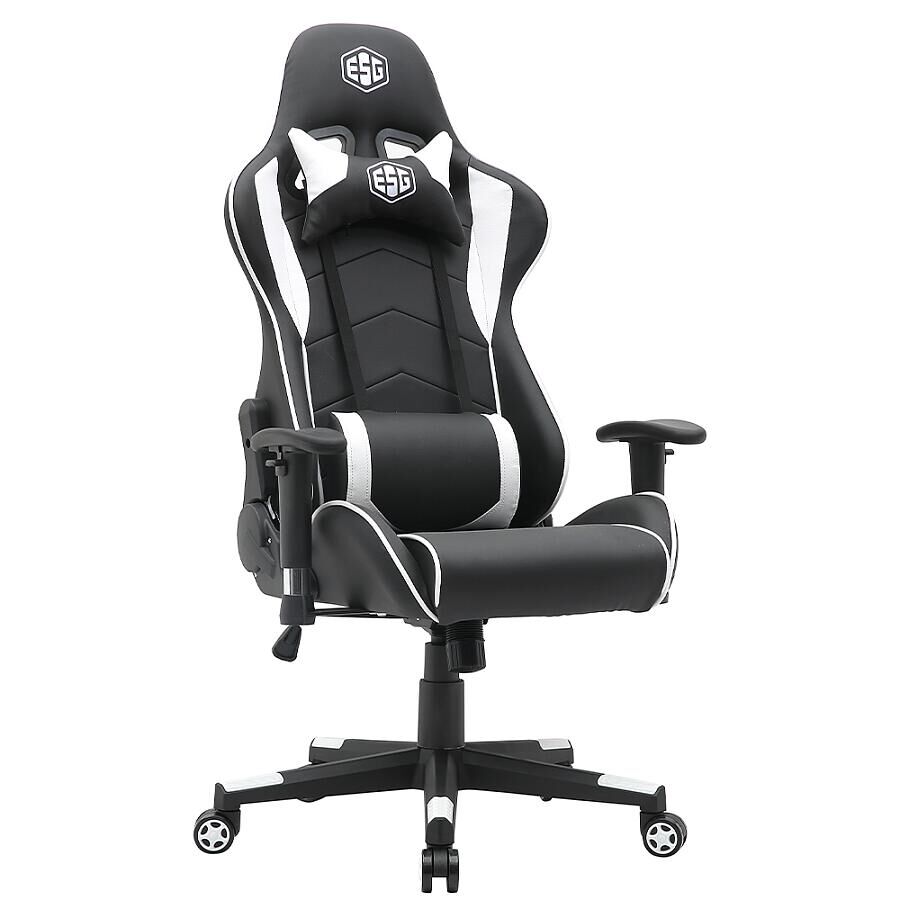 Игровое кресло E-Sport Gear ESG-202 Black/White, искусственная кожа, черный/белый - фото 2