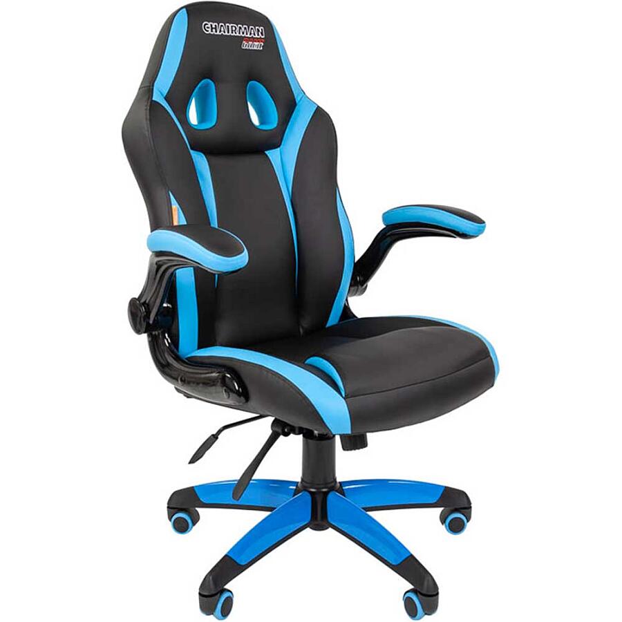 Игровое кресло Chairman Game 15 Black/Blue, искусственная кожа, черный/синий - фото 3