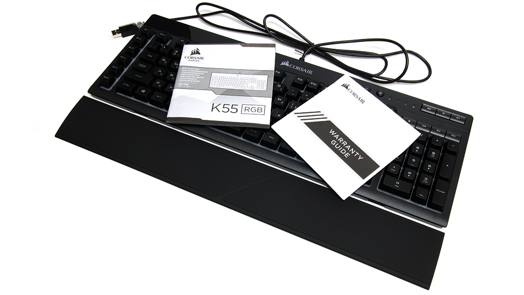 Упаковка и комплектация Corsair K55 RGB